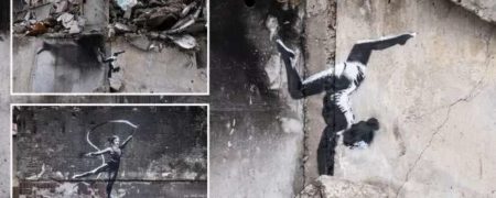 بنکسی از آثار هنری خیابانی جدیدی بر دیوار ویرانه های جنگ در اوکراین رونمایی کرد