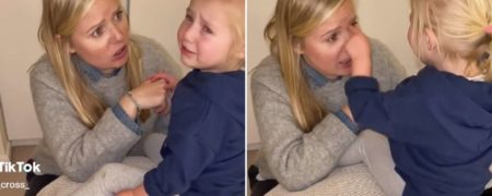 گریه دختربچه‌ای که می‌خواهد مانند والدینش روی پیشانی چین و چروک داشته باشد + ویدیو