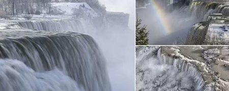 عکس‌های خیره کننده از آبشار نیاگارا که تقریباً به طور کامل یخ زده است + ویدیو