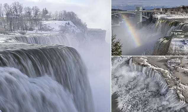 عکس‌های خیره کننده از آبشار نیاگارا که تقریباً به طور کامل یخ زده است + ویدیو