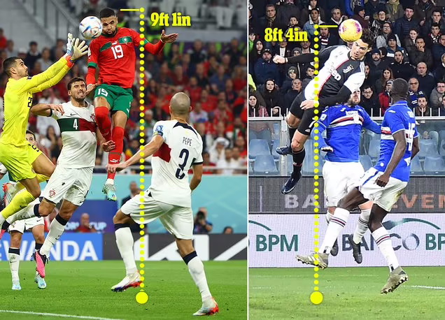 پرش ۲.۷ متری یوسف النصیری در صحنه گل تیم ملی مراکش به پرتغال و شکستن رکورد رونالدو