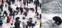 برگزاری جشنواره ماهیگیری روی یخ در کره جنوبی با بیش از ۱۰۰ هزار شرکت کننده + ویدیو