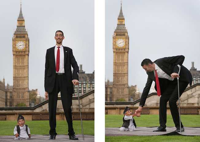 عکس جالب از بلند قدترین و کوتاه‌ترین مرد جهان