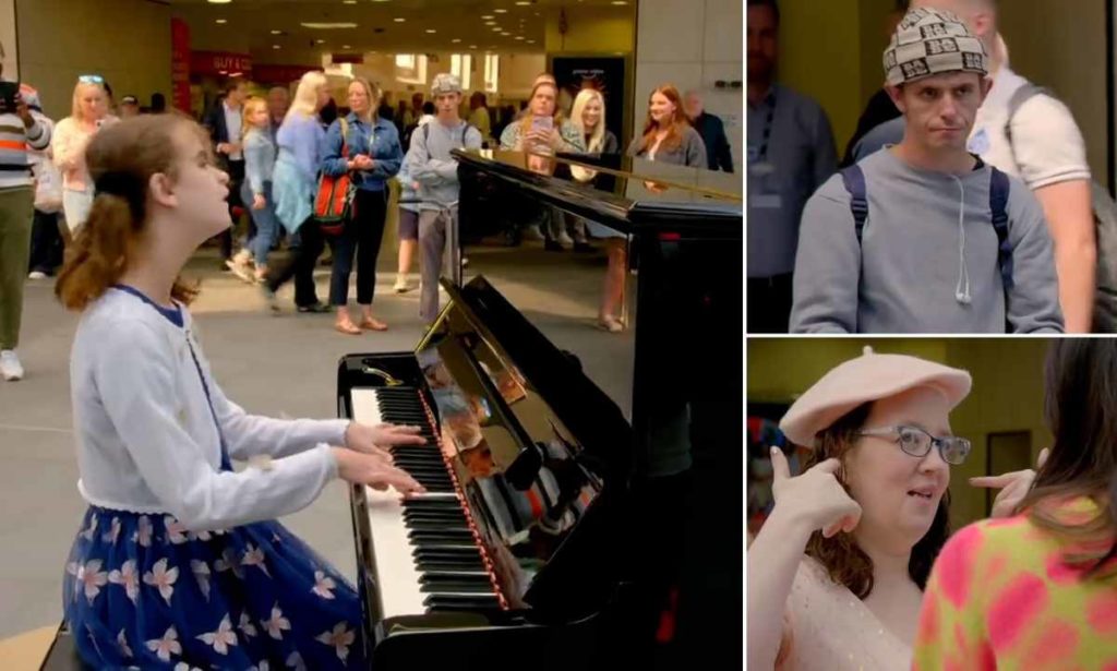 پیانو نوازی دختربچه ۱۳ ساله نابینا و اوتیسمی در ایستگاه مترو عابران را حیرت زده کرد + ویدیو