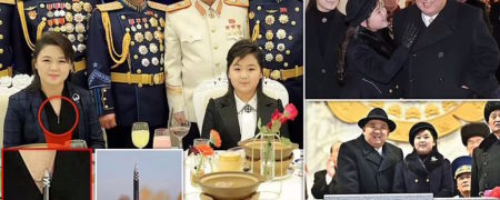 گردنبند عجیب همسر رهبر کره شمالی به شکل موشک بالستیک قاره پیما در رژه بزرگ نظامی