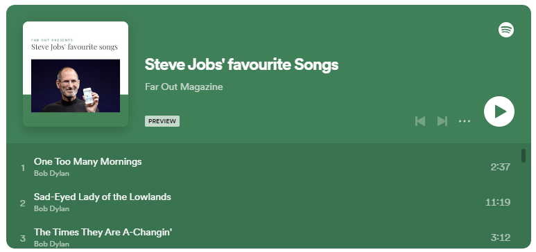فهرست آهنگ های مورد علاقه استیو جابز