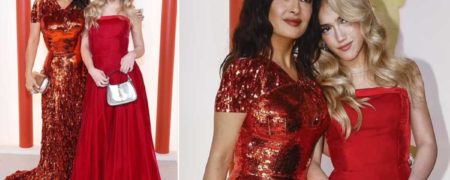 تیپ جذاب سلما هایک و دختر ۱۵ ساله‌اش در مراسم اسکار ۲۰۲۳ 