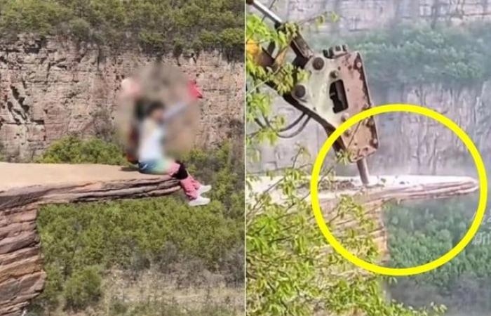 لبه صخره ای در چین که به «آزمون شجاعت» معروف بود تخریب شد