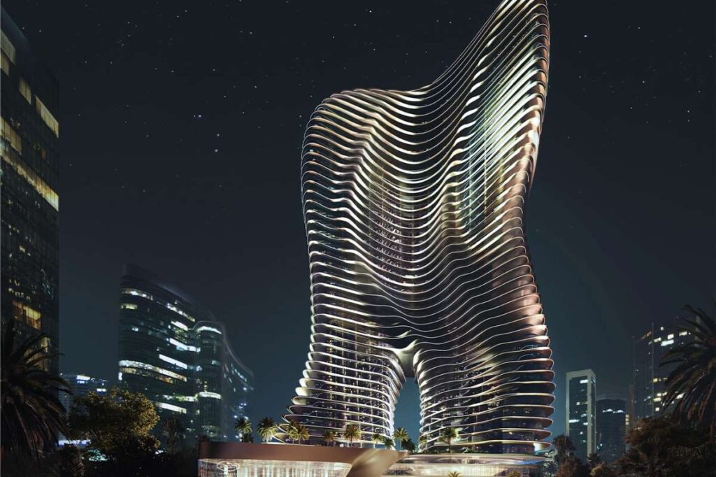 برج بوگاتی دبی؛ طراحی باورنکردنی برای بالا بردن خودروهای لوکس تا داخل پنت هاوس + ویدیو