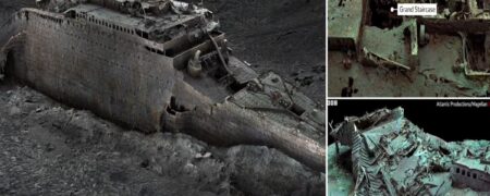 مقایسه تصاویر کشتی تایتانیک در زمان شکوه خود با لاشه باقی مانده از آن + ویدیو 