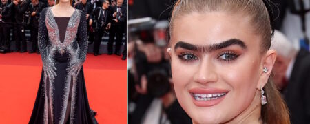 مدل معروف با ابروهای پیوسته روی فرش قرمز جشنواره کن جنجالی شد + تصاویر