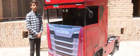 ساخت «اسکانیا دست ساز» توسط دانش آموز خراسانی و واکنش های طنز کاربران + ویدیو