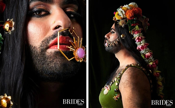 تصاویر جنجالی یک مرد پرمو در لباس عروس هندی