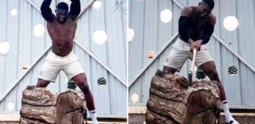تمرین قدرتی عجیب آنتونی جاشوا قهرمان سنگین وزن بوکس با تبر و تنه درخت + ویدیو