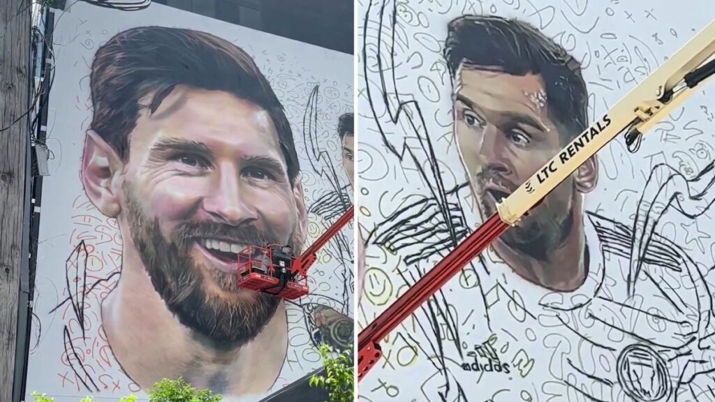 دیوید بکهام با یک نقاشی دیواری میامی را برای استقبال از لیونل مسی آماده می کند + ویدیو