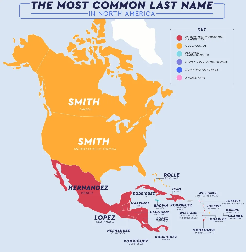 محبوب ترین نام های خانوادگی در هر یک از کشورهای جهان