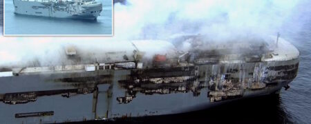 آتش سوزی کشتی باری حامل ۳,۷۰۰ خودرو آلمانی بر اثر مشکل باتری خودروی برقی + ویدئو