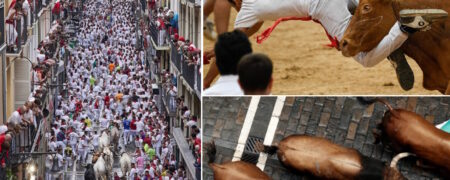 تصاویر هولناک از حمله گاوهای خشمگین جشنواره «سن فرمین» به جمعیت + ویدئو