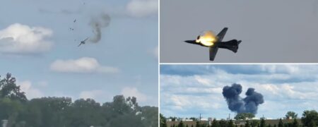 لحظه بیرون پریدن خلبانان یک هواپیمای جنگنده چند ثانیه قبل از سقوط  + ویدیو