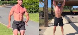 کریس همسورث عضلات ورزیده خود را هنگام تمرینات ورزشی به نمایش گذاشت + ویدیو