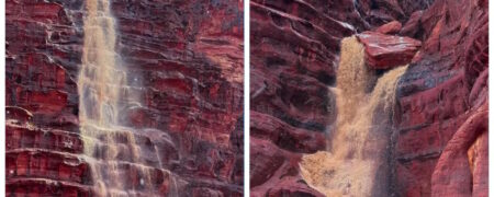 جاری شدن آبشار از کوه های محل ساخت ابرشهر نئوم عربستان پس از بارندگی + ویدئو