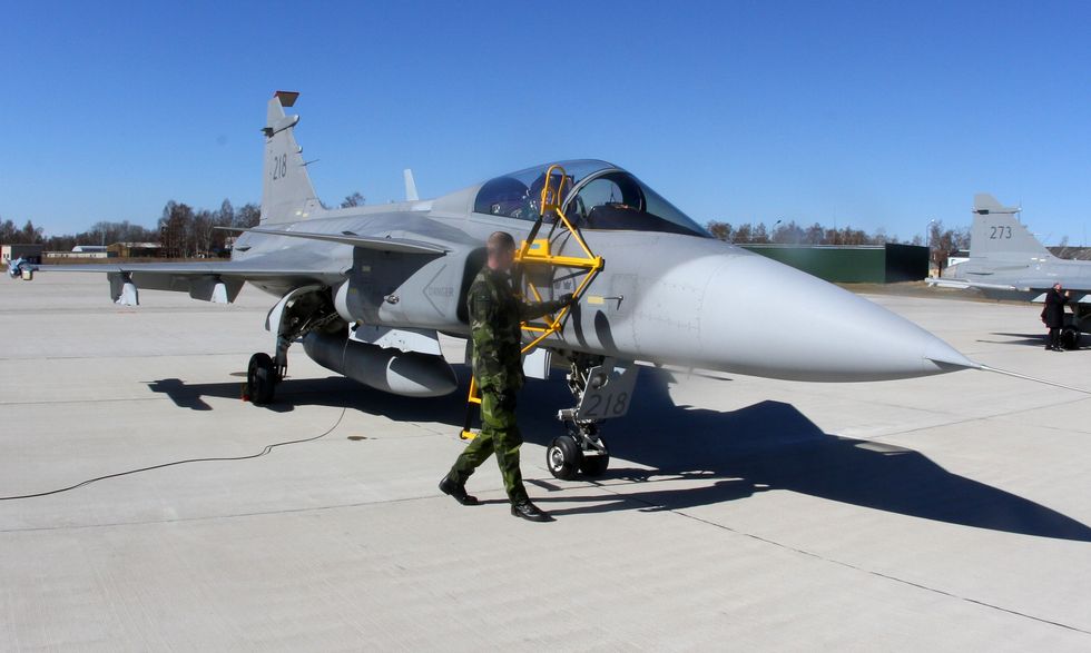 swedish air force jas 39 gripen fighter prepares for take news photo 1695076879
