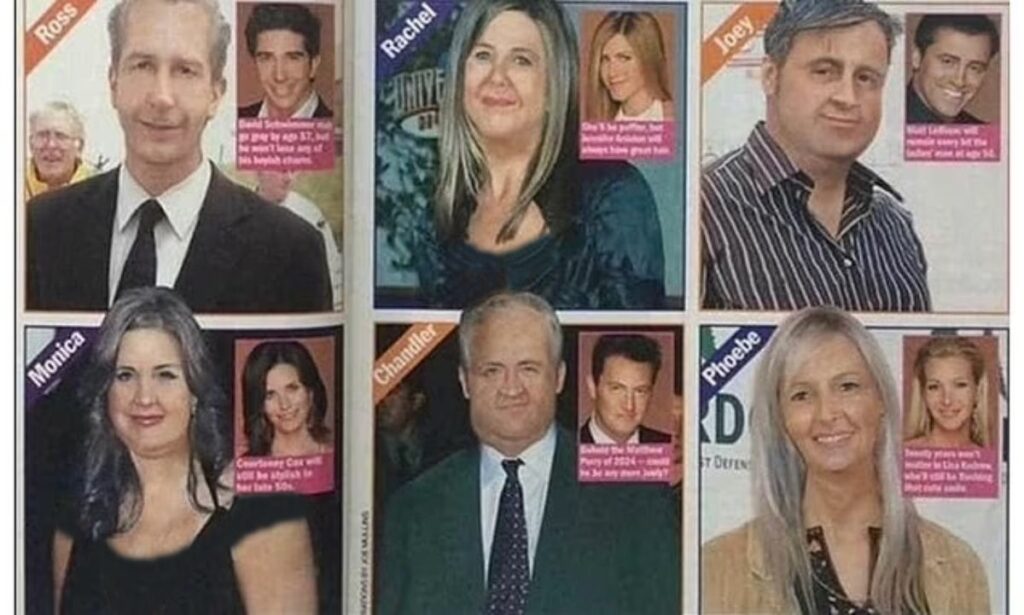 تصاویر بامزه از پیش‌بینی چهره دوران پیری بازیگران سریال Friends در سال ۲۰۰۴
