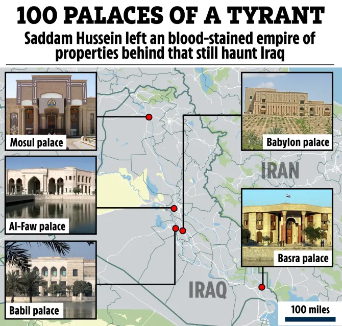 کاخ ها و ویلاهای پرشمار صدام حسین که دهه هاست متروکه و ویران رها شده اند