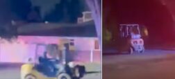 کُندترین تعقیب و گریز پلیس آمریکا به دنبال یک لیفتراک در یک محله‌ی مسکونی! + ویدیو