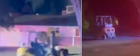 کُندترین تعقیب و گریز پلیس آمریکا به دنبال یک لیفتراک در یک محله‌ی مسکونی! + ویدیو