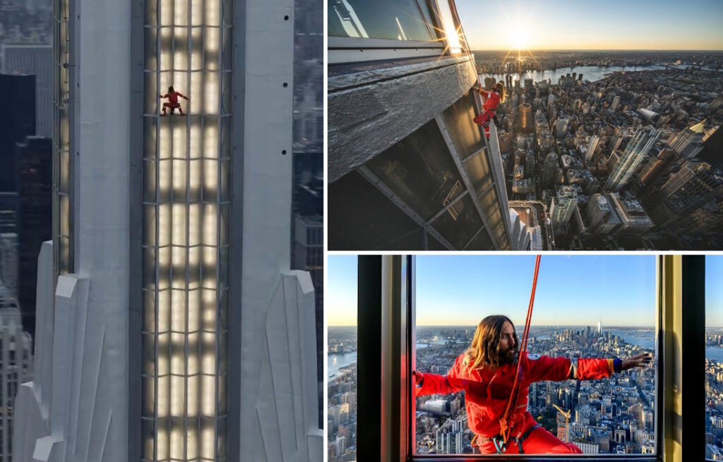 صعود جرد لتو ۵۱ ساله از برج امپایر استیت برای تبلیغ تور جهانی گروه موسیقی اش + ویدئو