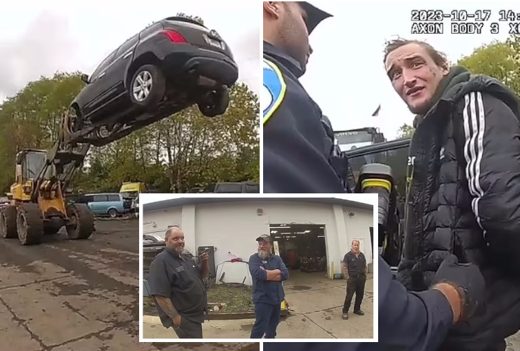 دستگیری دزد خودرو توسط اپراتور ماهر لیفتراک که مظنون را در ۶ متری زمین نگه داشت + ویدئو