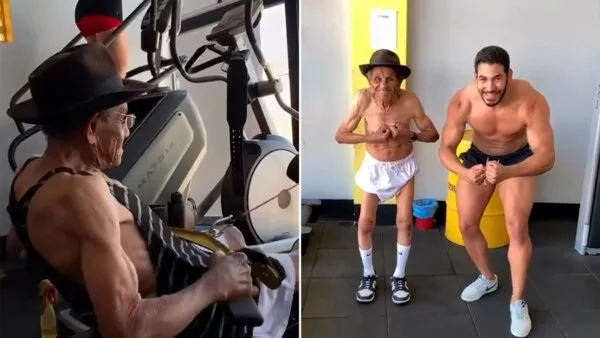 مسن ترین بدنساز جهان که در ۹۷ سالگی با نوه اش ورزش می کند! + ویدیو