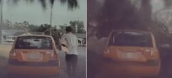 نجات معجزه‌آسای مردی هنگام برخورد صاعقه‌ای با درخت کنار خودروی پارک شده او