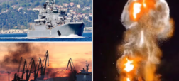 لحظه اصابت موشک اوکراینی به کشتی جنگی روسیه و انفجار مهیب آن + ویدئو