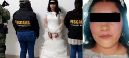 عروس مکزیکی دستبند به دست به اتهام آدم‌ربایی برای کارتل مواد مخدر دستگیر شد