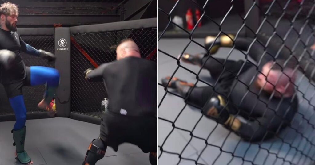 ادی هال در مبارزه تمرینی برای مسابقات MMA با لگد حریف به سرش به زمین افتاد + ویدیو