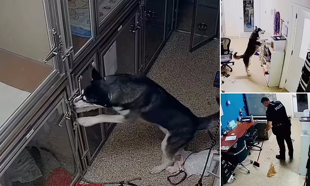 سگ هاسکی که پس از فرار از لانه‌اش در پناهگاه توسط پلیس دستگیر می‌شود + ویدئو