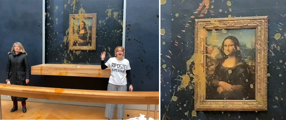 پاشیدن سوپ روی تابلوی «مونالیزا» در موزه لوور توسط دو فعال محیط زیستی + ویدئو