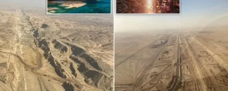 تصاویر هوایی جدید از مقیاس باورنکردنی پروژه‌ی آسمانخراش افقی عربستان + ویدیو