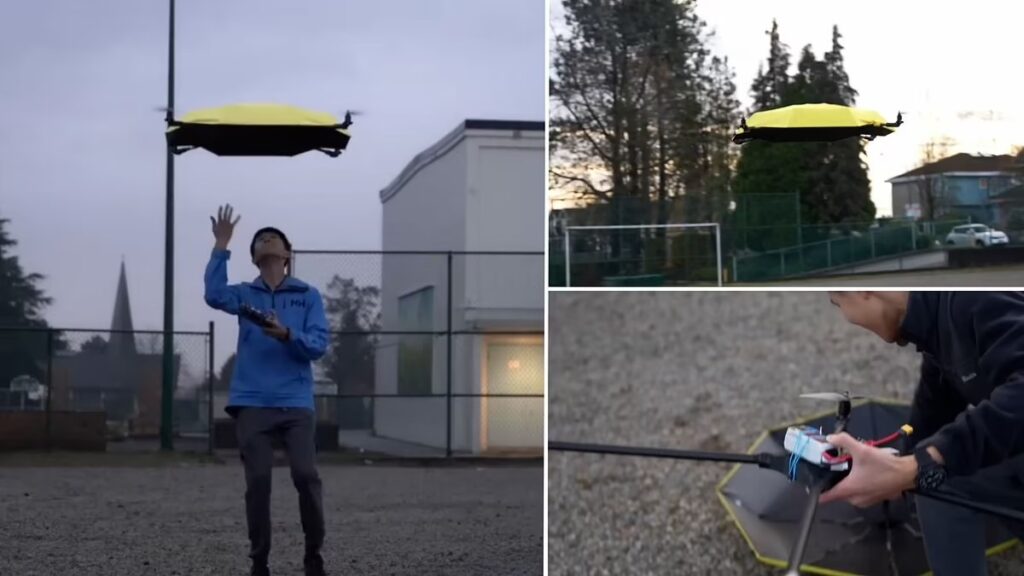 یک مخترع چتر پرنده‌ای ساخته است که در باران بالای سر صاحبش پرواز می‌کند + ویدیو