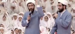 شعارهای عجیب دو طلبه در جشن تکلیف دختران در برنامه حسینیه معلی + ویدئو