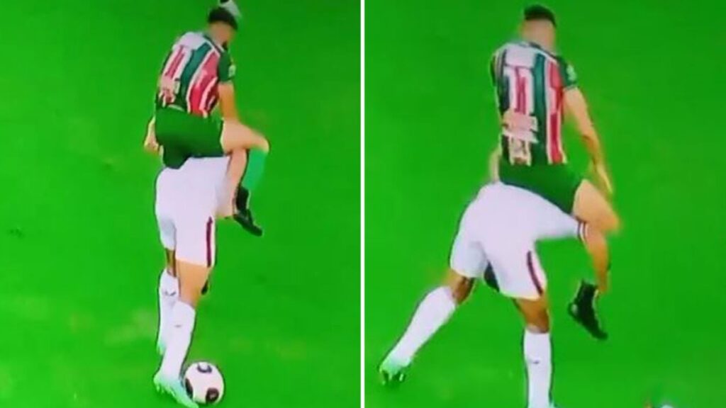 فوتبالیست برزیلی روی یکی از بازیکنان حریف پرید و تظاهر به اسب سواری کرد + ویدیو