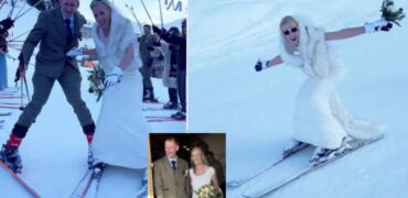 عروس عاشق اسکی مراسم ازدواجش را بالای کوه برفی ۲,۶۰۰ متری برگزار کرد + ویدیو