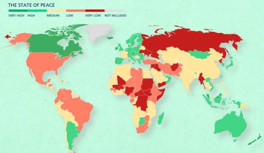 رتبه‌بندی کشورها بر اساس شاخص جهانی صلح در سال ۲۰۲۴ + اینفوگرافیک