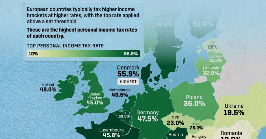نگاهی به نرخ‌های مالیات بر درآمد اروپا در سال ۲۰۲۴ + نقشه