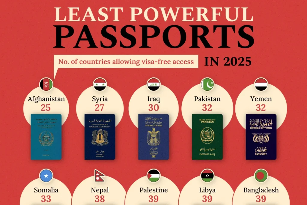 بی‌اعتبارترین و ضعیف‌ترین پاسپورت‌های جهان در سال ۲۰۲۵ + اینفوگرافی