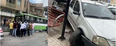 تصادف عجیب اتوبوس در کرمان به سبک GTA! + ویدیو