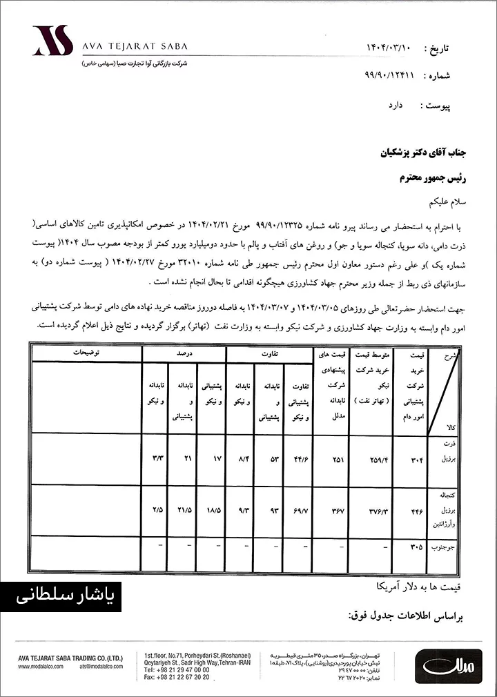 تصویر نامه دوم مدلل به رییس جمهور