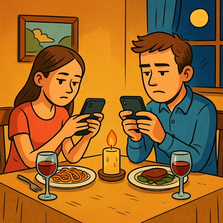 زن و مرد در حال نگاه کردن به گوشی
